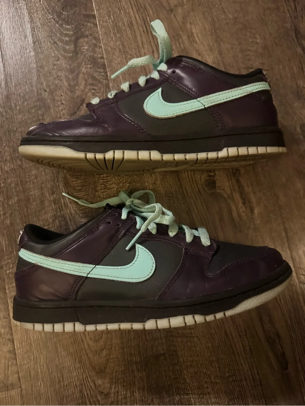 Nike Dunk Low Kids Sneakers Purple/Green Leather Lace-Up Low Top US 5.5Y
